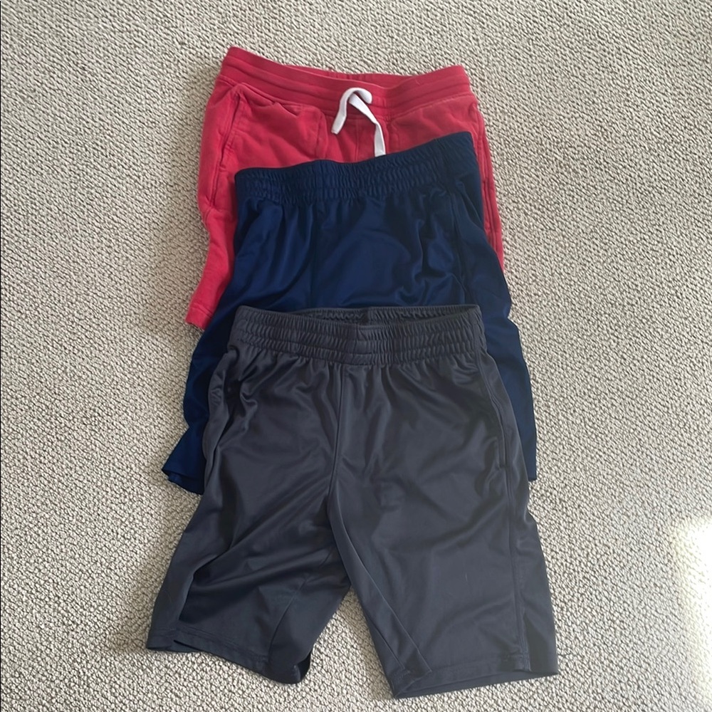 Set of Three Athletic Shorts in Red, Blue, and Black